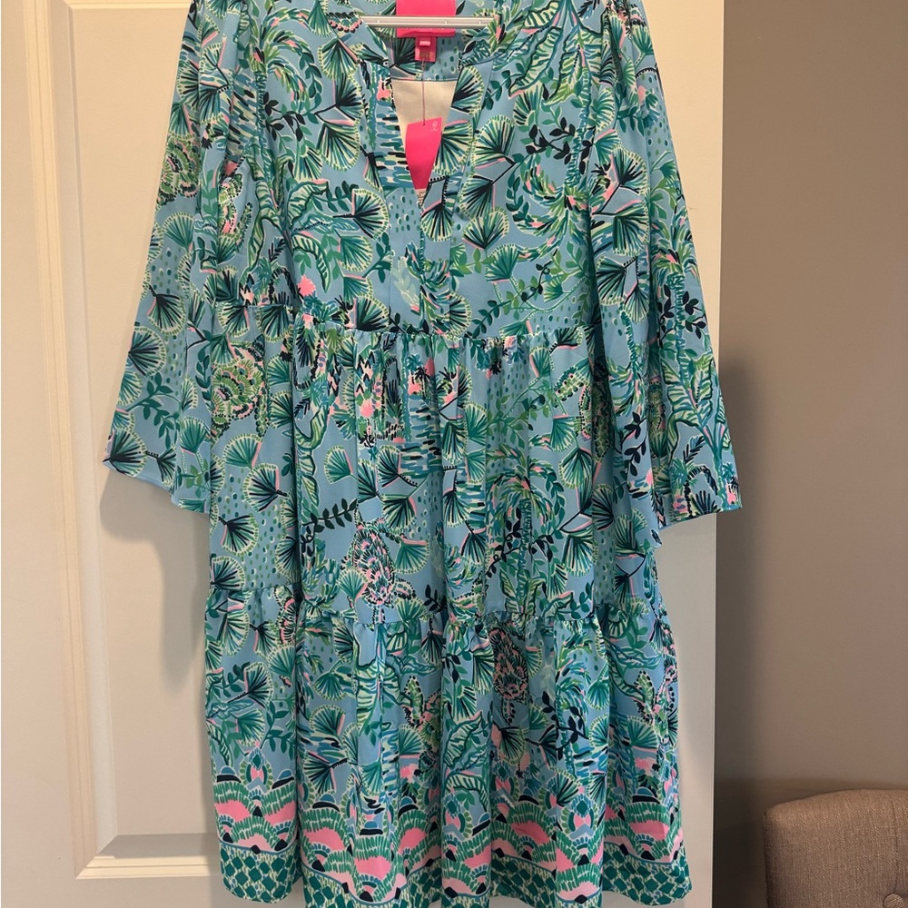 Lilly Pulitzer - Martine 3/4 sleeve dress. Frenchie Blue Mosaic shell engineer